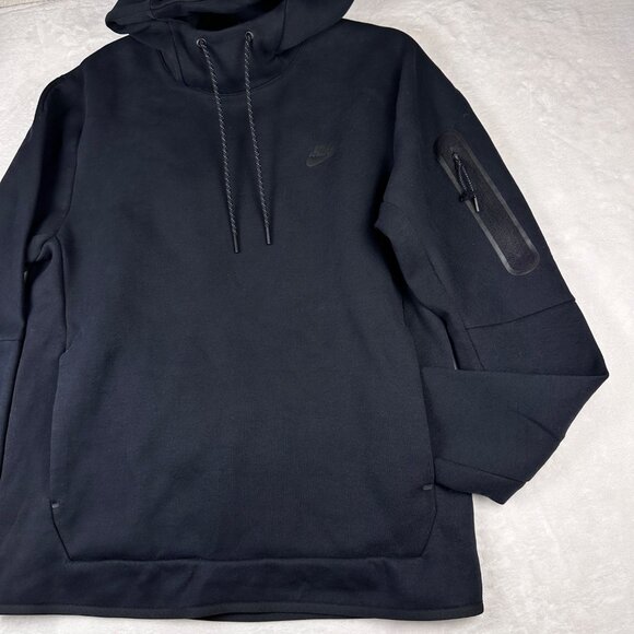 Nike Mens Sportswear Tech Fleece Hoodie M Black Zip Sleeve Pocket Gummy Logo - Picture 10 of 11